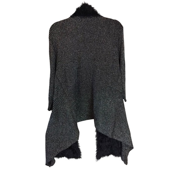 LAUREN MICHELLE FUR TRIM Cardigan Black Silver‎ Adorable XL 3/4 sleeves Gorgeous - Picture 4 of 4